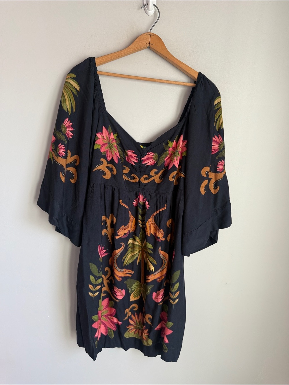 FARM Rio Black Mini Dress with Pink & Orange Tropical Embroidery - Picture 2 of 8